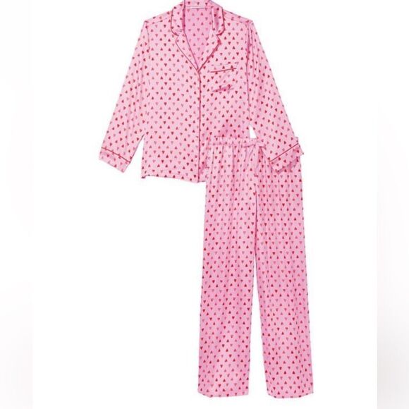 Victorias Secret Supersoft Heart SATIN button down top & bottoms pant pajama Set - Picture 3 of 4